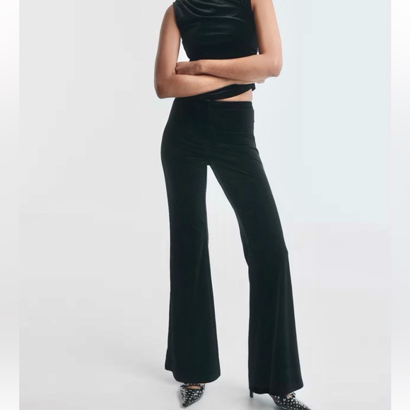 H&M Pants - H&M NWT black velvet velour straight wide leg flare pants